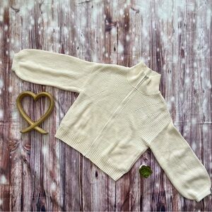 Alfani Ivory Ribbed Zip-Up Sweater